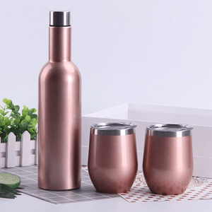 Wholesale Stainless Steel Wine Tumblers 2 Pack 12oz & 1 Insulated Wine Bottle 