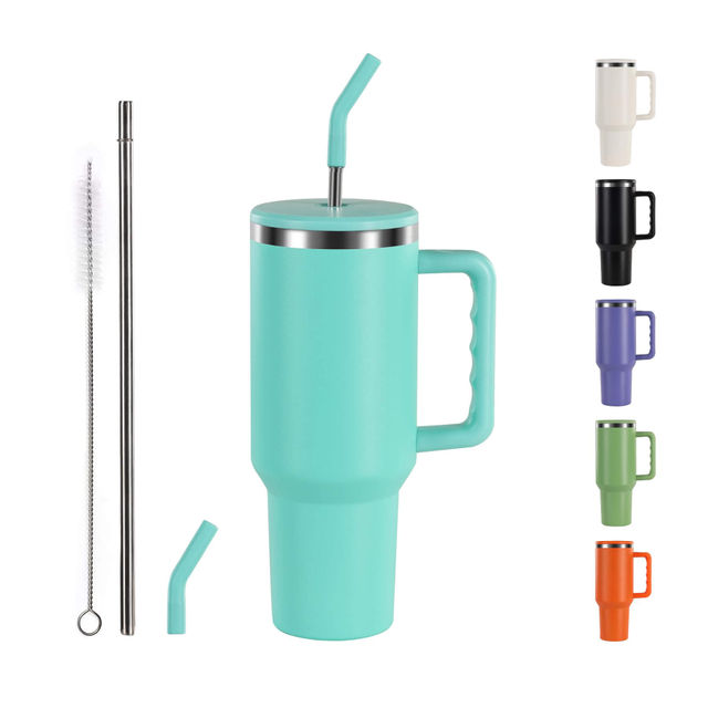 Wholesale Double Wall Insulated Light Blue 40oz Travel Coffee Mug Water Bottle with Straw Lid 