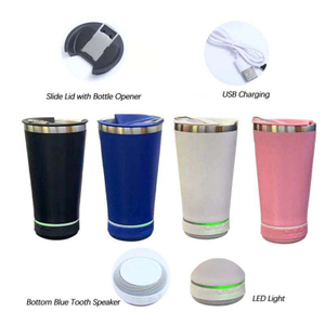 USB Charging Music Cup Intelligent Bluetooth Vacuum Tumbler Stainless Steel Blue Tooth Beer Cup with Speaker