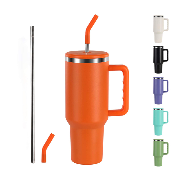 Wholesale Double Wall Insulated Orange 40oz Travel Tumbler with Straw Lid 