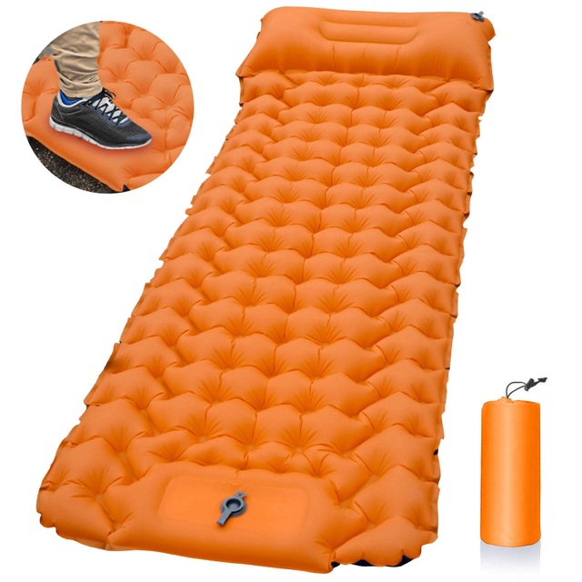 Outdoor Inflating Mattress Built-in Foot Pump Air Mattress 40d Nylon TPU Inflatable Camping Sleeping Pad Mats