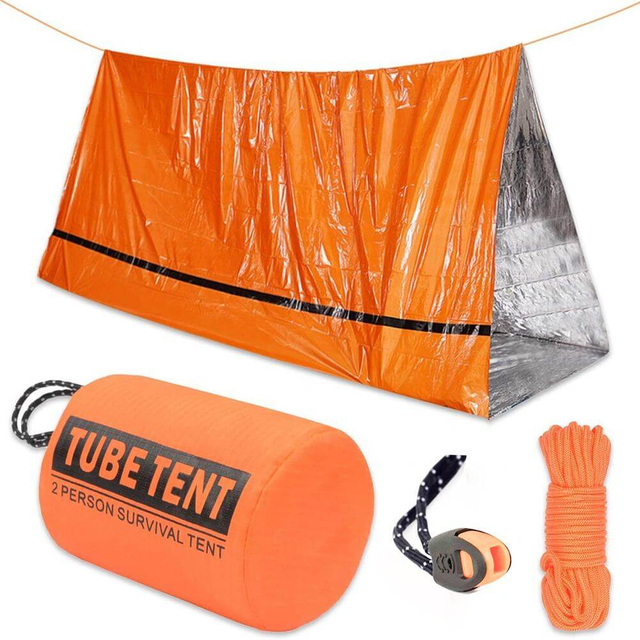 Emergency Sleeping Bag And Deluxe Survival Tent Life Tent Emergency Bag Bundle Survival Shelter with Cord, Stakes, Whistle