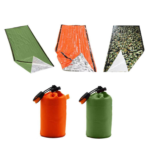 Outdoor Compact Camping Mylar Blanket Emergency Thermal Sleeping Bag Bivy Sack with Whistle