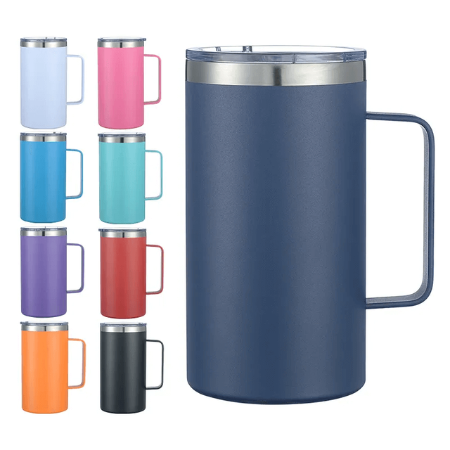 Custom 24oz Large Travel Tumbler Cup Powder Coated Double Wall Insulated Stainless Steel Coffee Mug With Handle