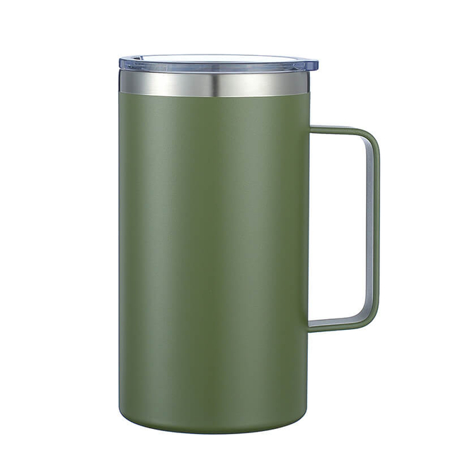 Wholesale Double Wall Vacuum Insulated Keep Cold 24oz Beer Cup Coffee Mug with Handle and Lid