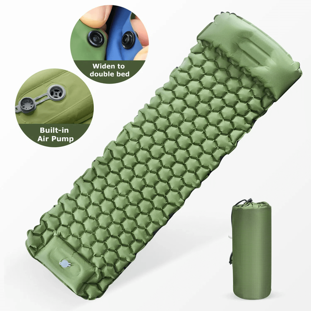 Ultralight Inflatable Sleeping Pad for Camping, Hiking Built-in Pump Lightweight Air Mattress with Pillow